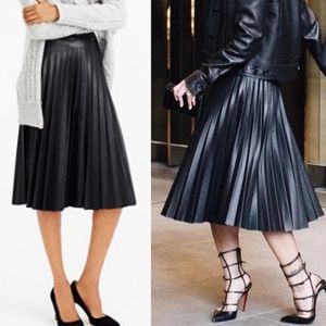 J. Crew Faux leather black pleated midi skirt size US 8